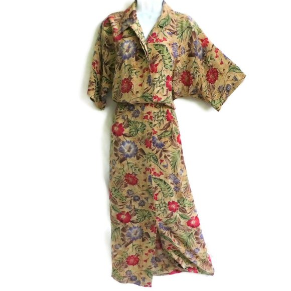 Vintage Dresses & Skirts - SiLK Maggy London Midi Dress Pure Silk Modest Floral Button Cottagecore 12